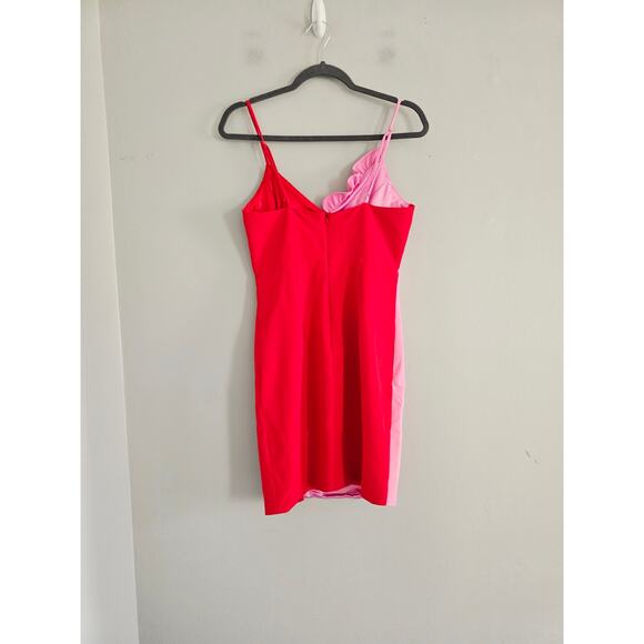 Revolve Bardot Red Pink Front Ruffle Mini Dress 6/S - Picture 3 of 4